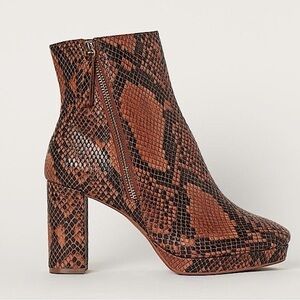 NWT Block-heeled Ankle Boots (Brown/dark brown, Snakeskin-patterned) Sz 6